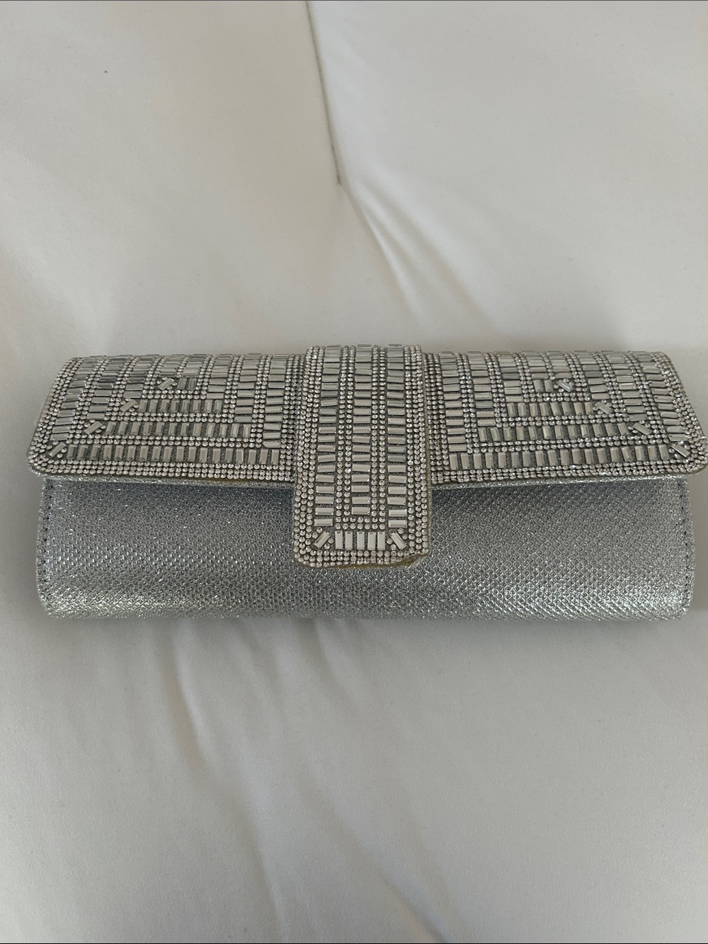 Crystal-Trim Silver Evening Clutch